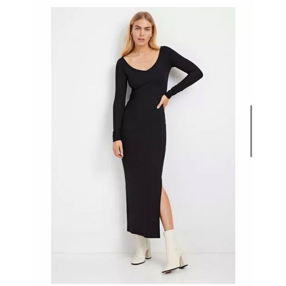 Marcella Women's Black Solid Stretch Bodycon Midi Dress Long Sleeve Size M
